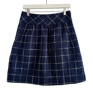Anthropologie Maeve Navy Blue Check Stitch Wool Full Mini Skirt